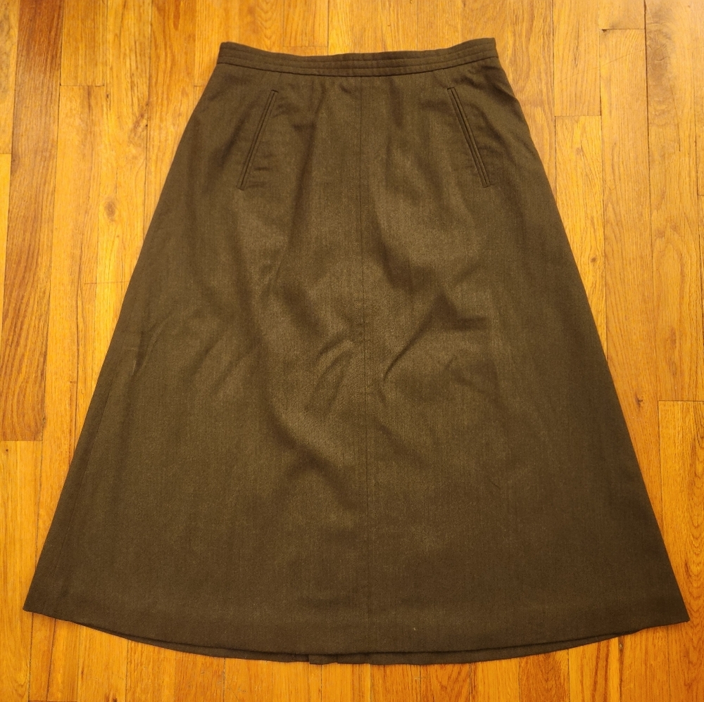 Talbots Petites Made In Italy Army Green Wool Skirt Fully Lined Size 6 Stretch
